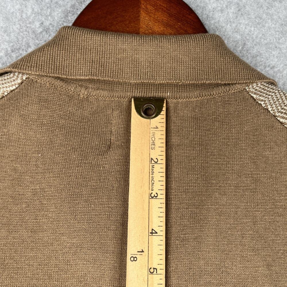 Ben Sherman Knit Shirt Medium Beige Chevron Button Up Short Sleeve Mens New NWT - Picture 8 of 9
